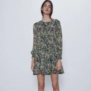 NWT Zara Floral Chiffon Dress - Size XS